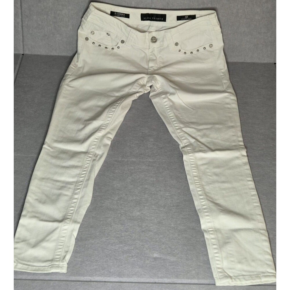 Affliction Black Premium Women's Jeans WHITE  KATRINA SKINNY CROP Measures 34x28